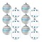 12 Pack of Matte White Ball Ornaments with Silver and Aqua Glitter Design